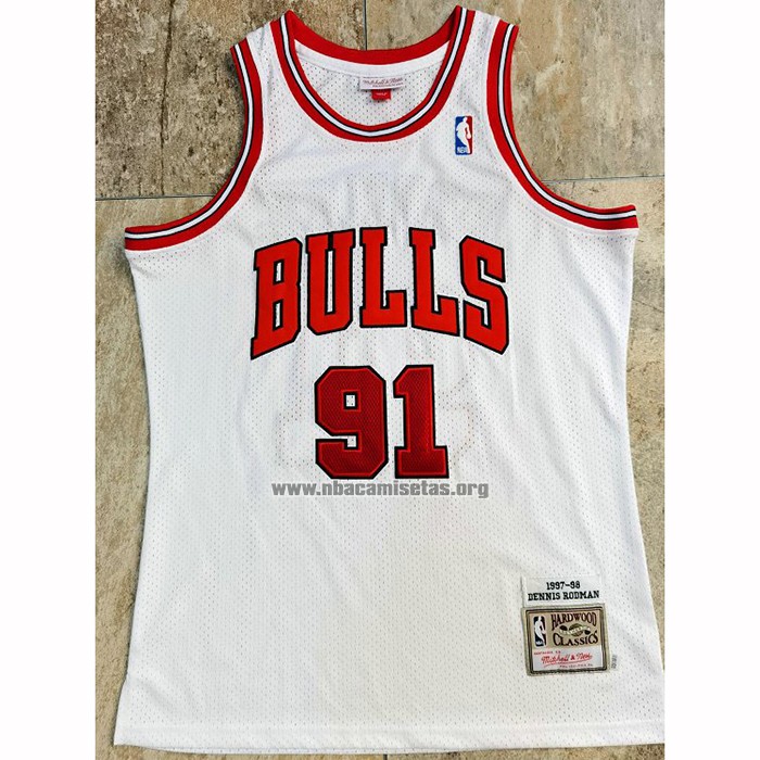 Camiseta Chicago Bulls Dennis Rodman NO 91 Mitchell & Ness 1997-98 Blanco